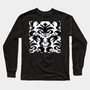 Black and White Victorian Damask Toile Pattern Long Sleeve T-Shirt